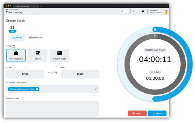 Function: employee working time tracking