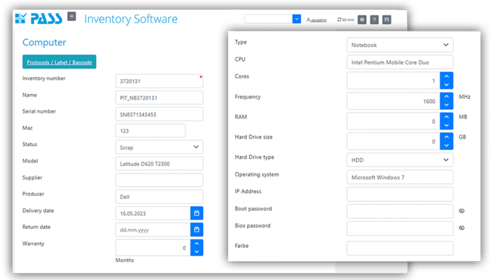 Inventory Software - Function: manage assets