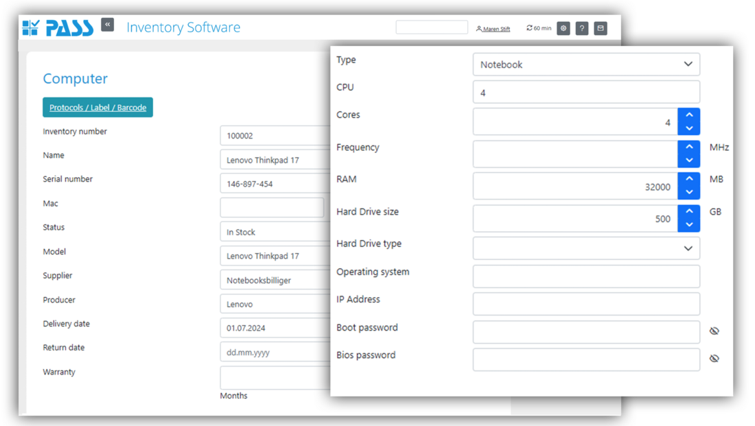 Inventory Software - Function: manage Assets