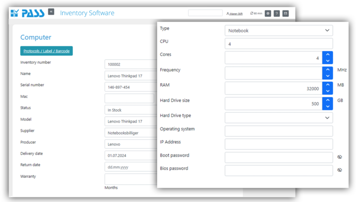 Inventory Software - Function: manage assets