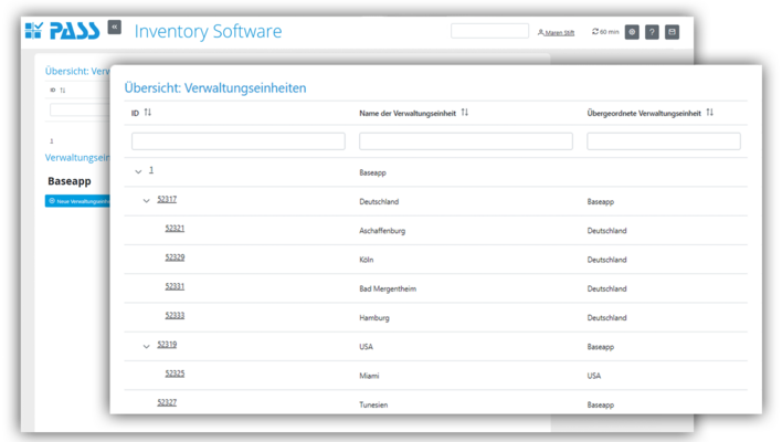 Inventarisierungssoftware - Funktion: Mehrmandatenfunktion