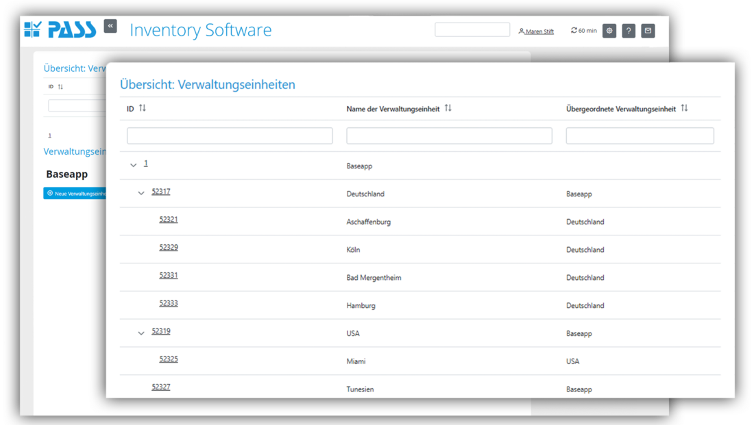 Inventarisierungssoftware - Funktion: Mehrmandatenfunktion