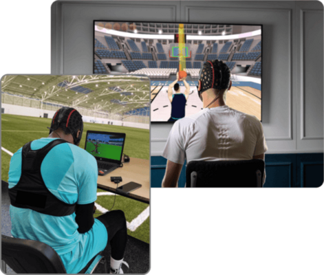 Collage: athletes while using the software