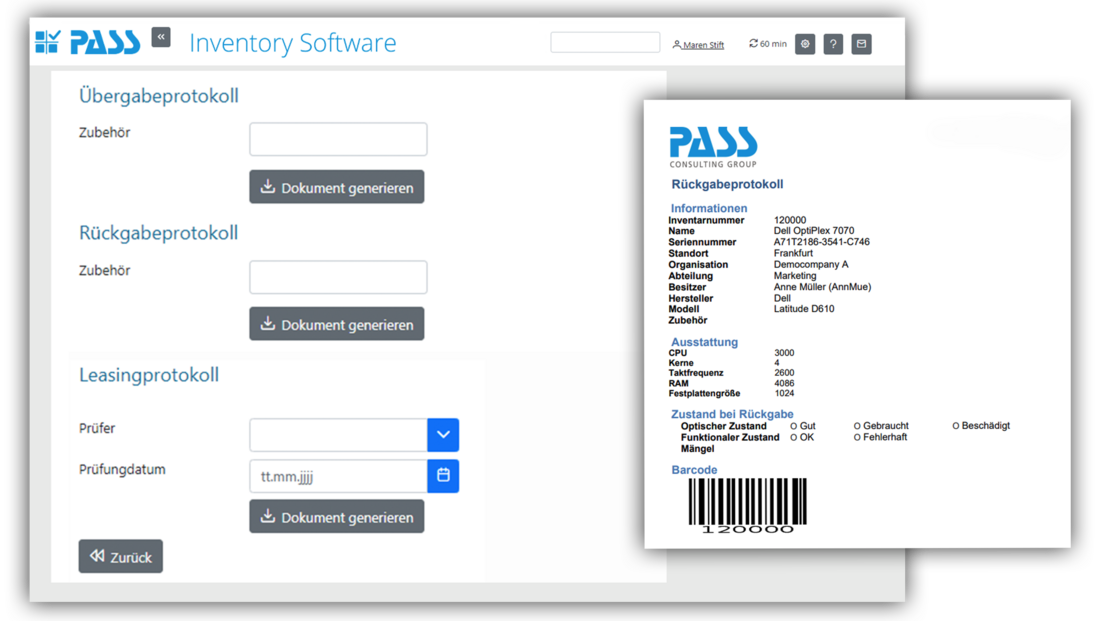 Inventarisierungssoftware - Funktion: Protokolle erstellen