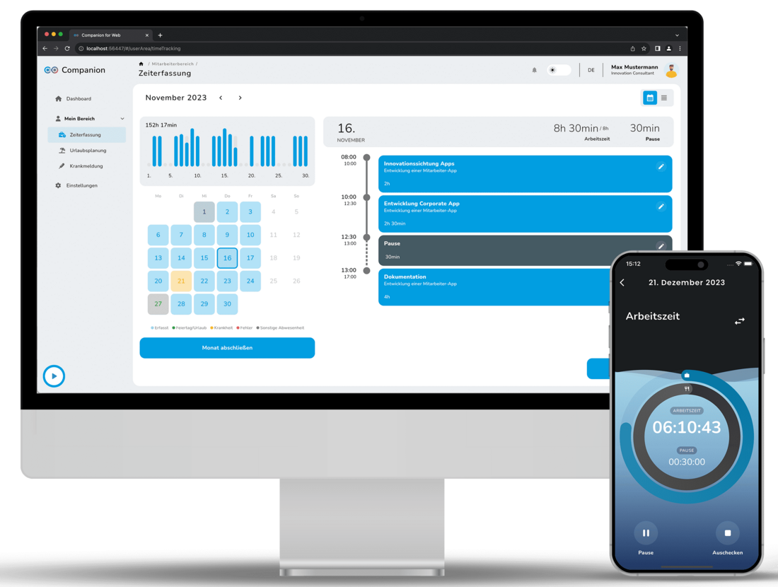 Digital Working Time Tracking: Dashboard Desktop and App