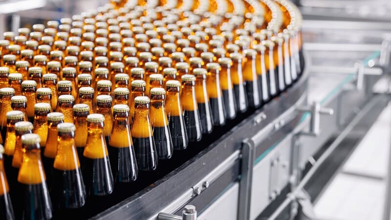 Beverage wholesalers and breweries Brewery conveyor belt with bottles