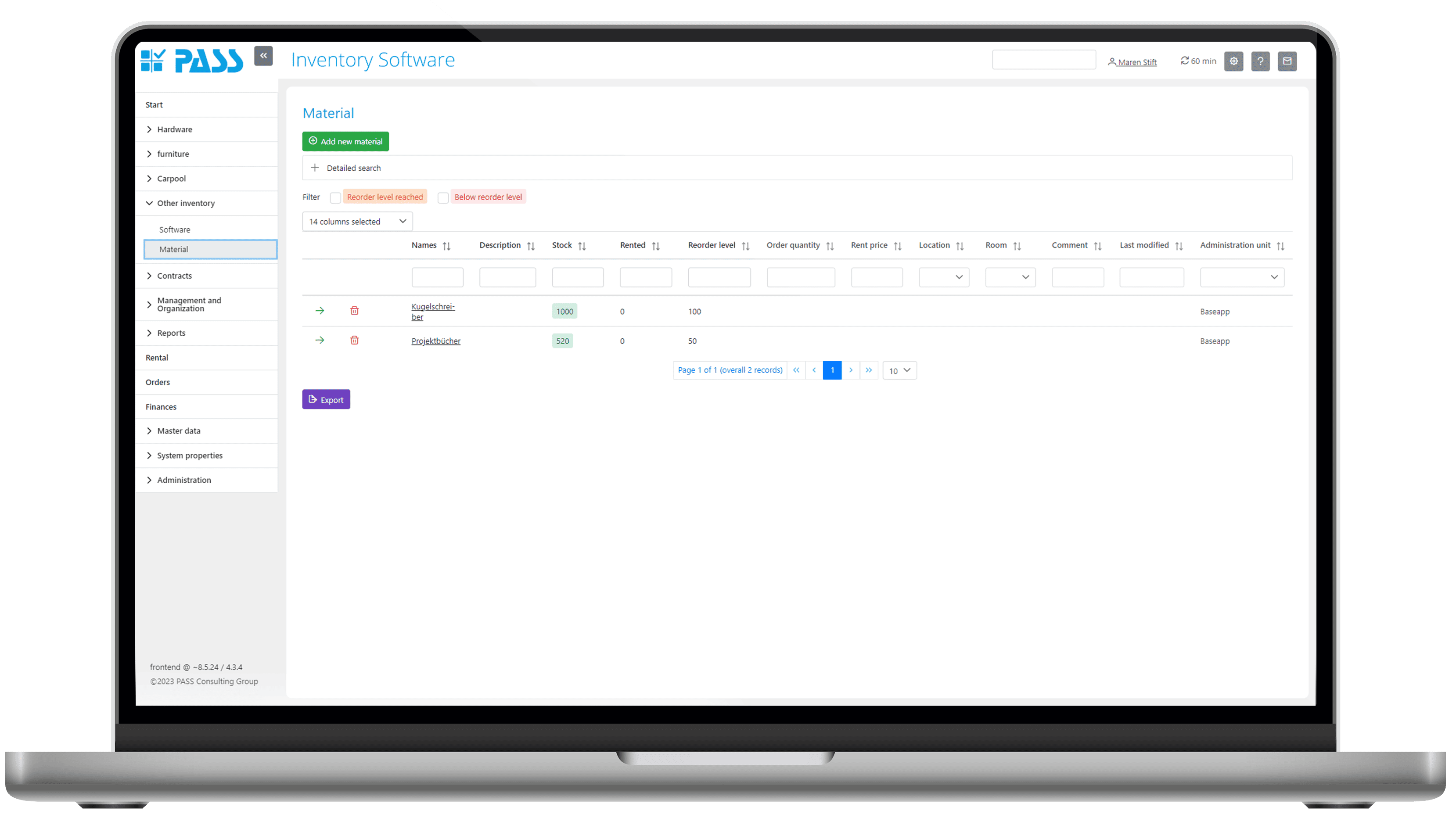 Material overview