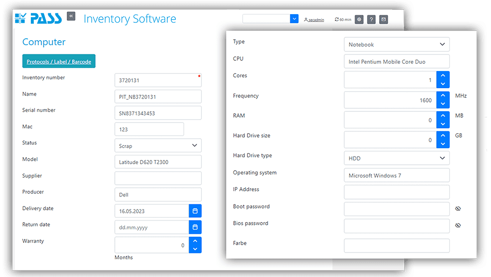 Inventory Software - Function: manage Assets
